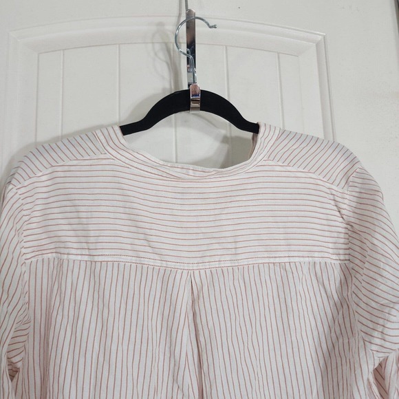 Madewell Womens Top Terrace Lace Up Shirt Vera Stripe Red White Coastal Blouse L - Picture 11 of 12